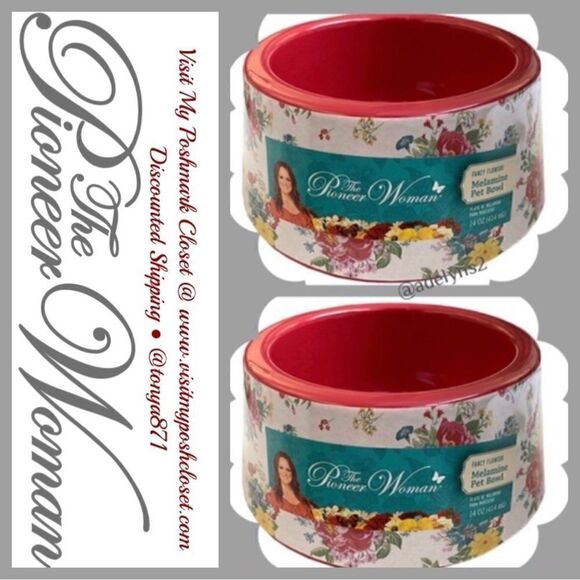 🦋 New Pioneer Woman Fancy Flowers (2) 14-Ounce Pet Bowls, Dog or Cat Bowls - Picture 3 of 11